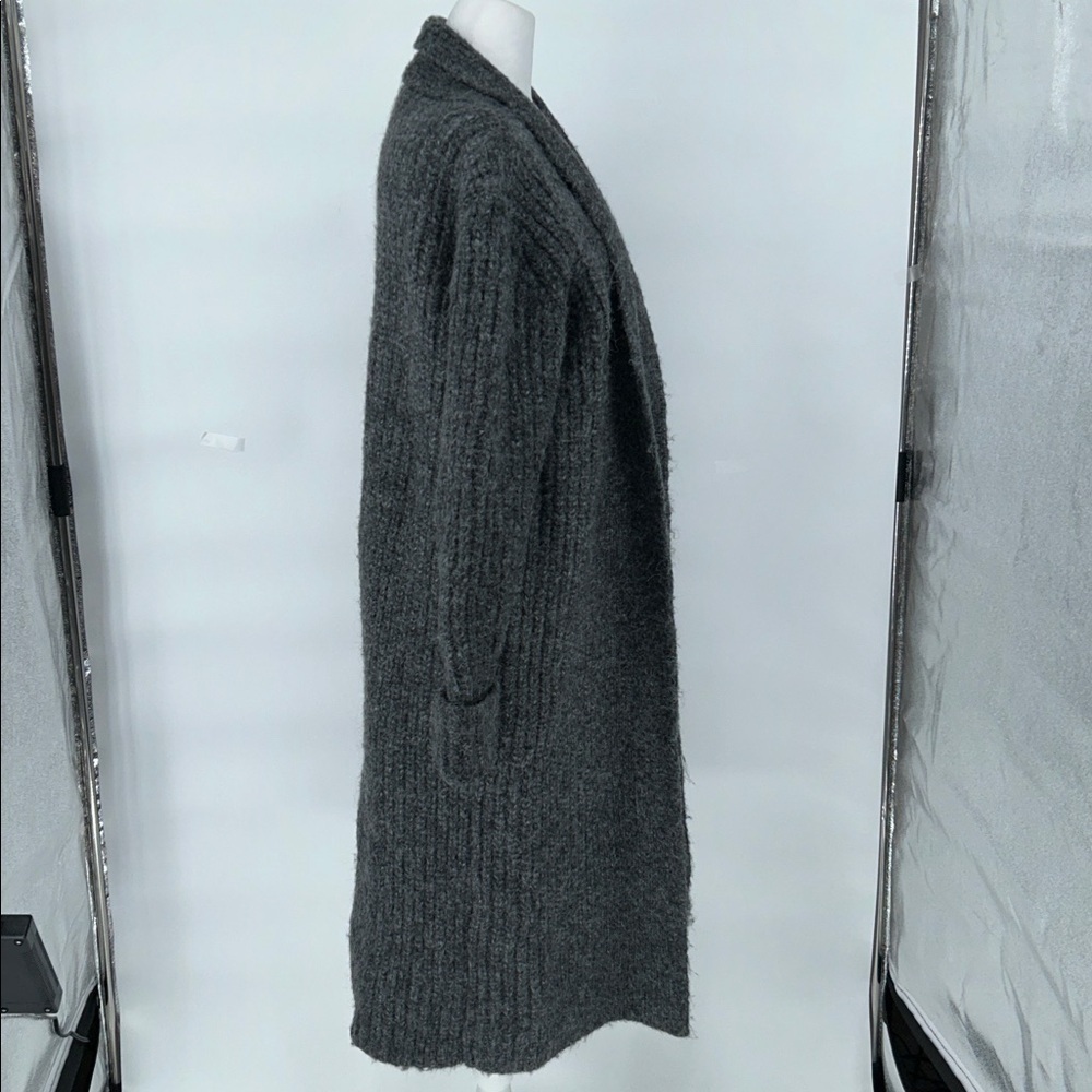 Zara Women Gray Long Knit Cardigan Sweater XS Cozy Open Front - Picture 5 of 9